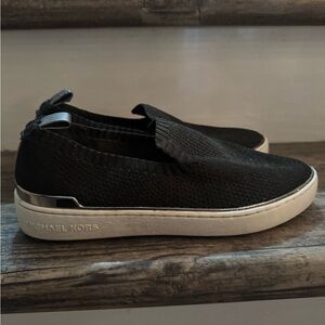 Michael Kors Black Knit Slip-Ons with Silver Trim